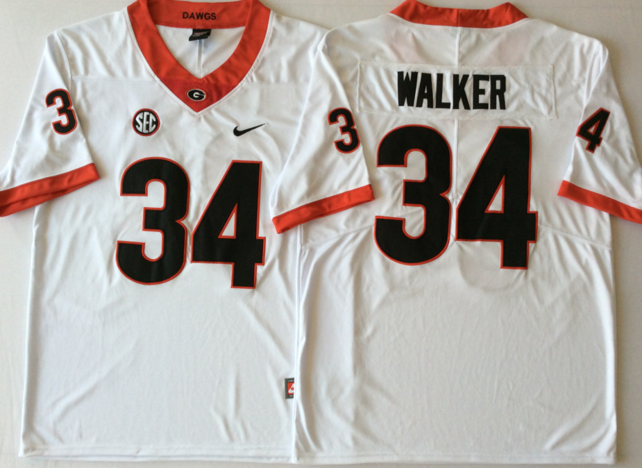 NCAA Men Georgia Bulldogs White #34 WALKER->ncaa teams->NCAA Jersey